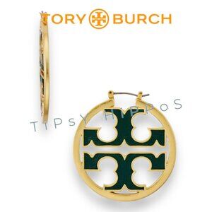 Authentic Tory Burch Miller Hoops in Hunter Green and Gold